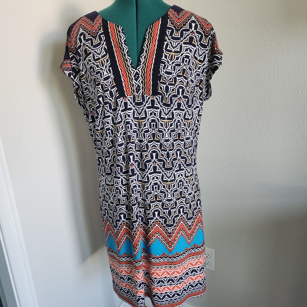 Laundry by Shelli Segal Shift Dress Womens Small Multicolor Cap Sleeve Geometric